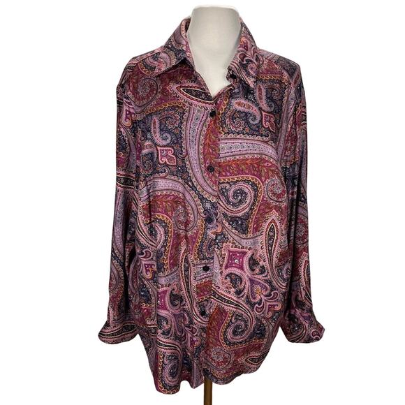 VTG SKETCHBOOK | Women's Button Down Paisley Blouse Purple 1X - Picture 1 of 8